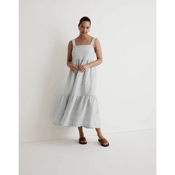 Madewell Cicely Tiered Midi Dress in Patchwork Blue Size 14 - Picture 4 of 10